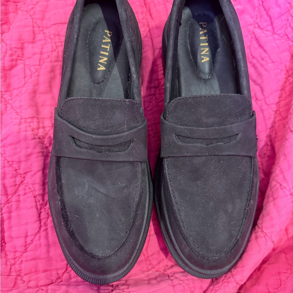 Patina Black Suede Loafers 8.5